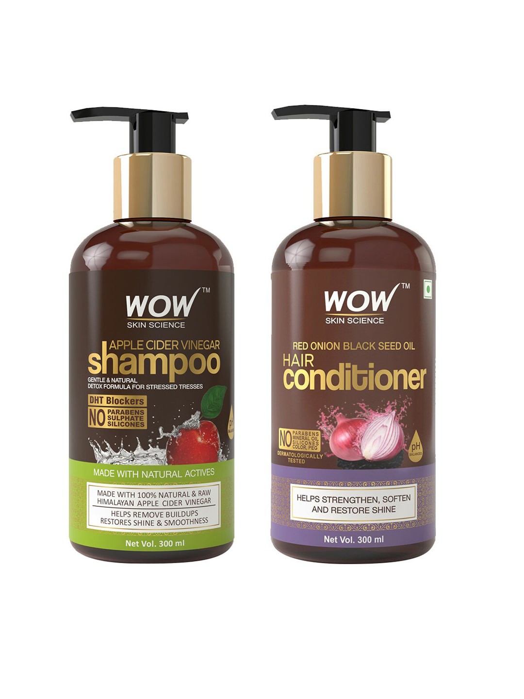 

WOW SKIN SCIENCE Unisex Set of ACV Shampoo & Onion Conditioner - 600 ml, Brown