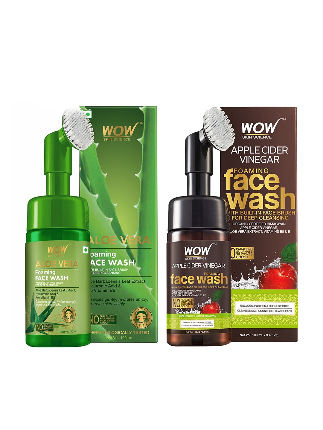 

WOW SKIN SCIENCE Unisex Set of ACV Foaming Face Wash & Aloe Vera Foaming Face Wash -200 ml, Green