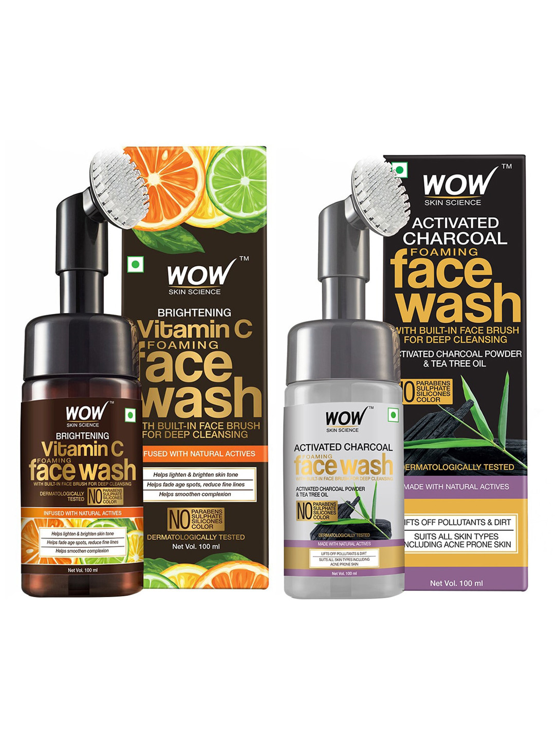 

WOW SKIN SCIENCE Unisex Set of Activated Charcoal & Vitamin C Face Wash - 200 ml, Brown