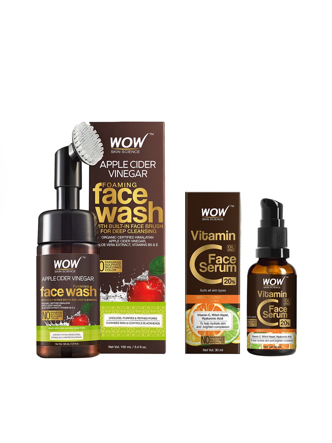 

WOW SKIN SCIENCE Unisex Set of ACV Face Wash & Vitamin C Face Serum - 130 ml, Brown