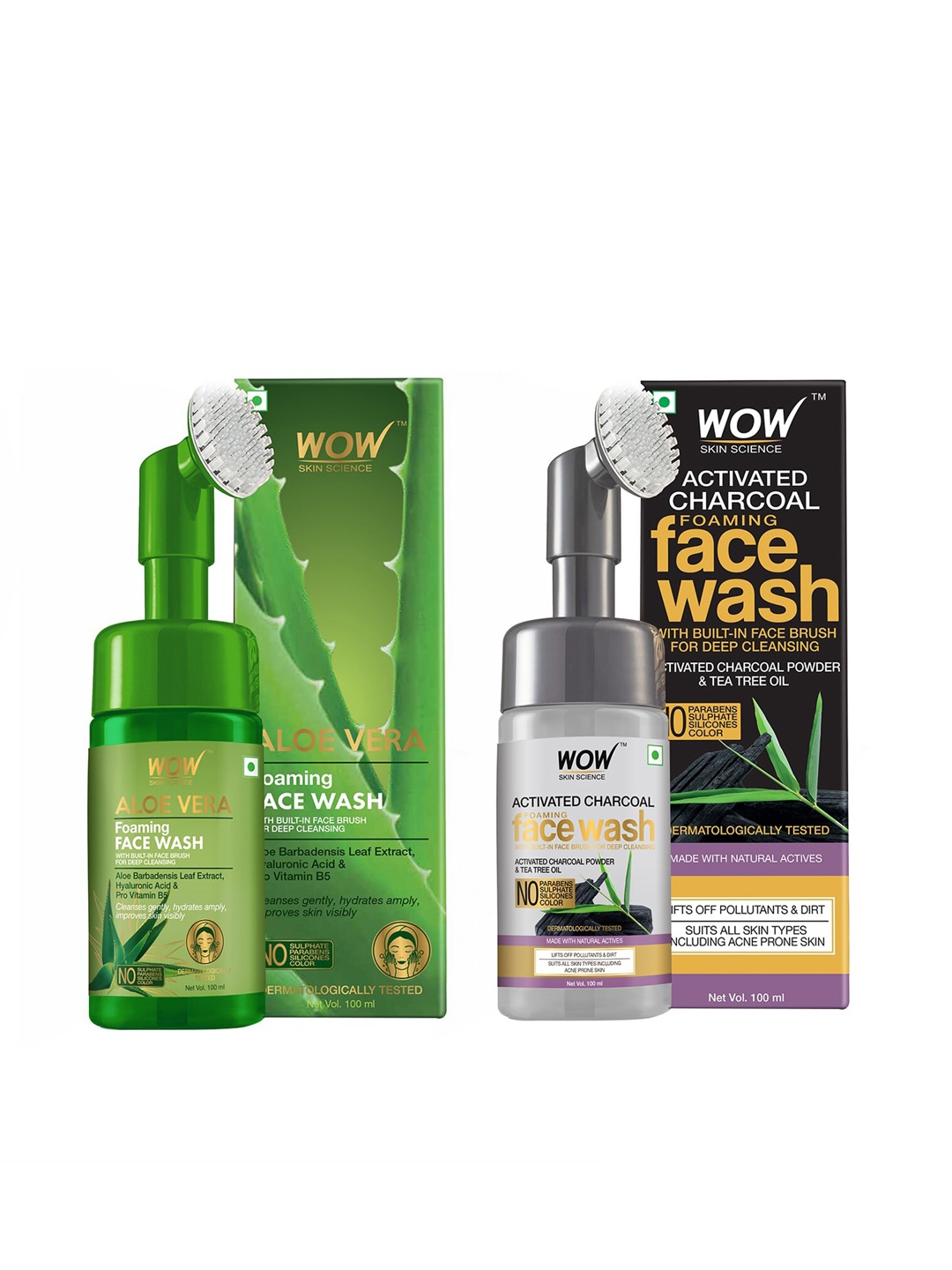 

WOW SKIN SCIENCE Unisex Set of Aloe Vera & Activated Charcoal Face Washes - 200 ml, Green