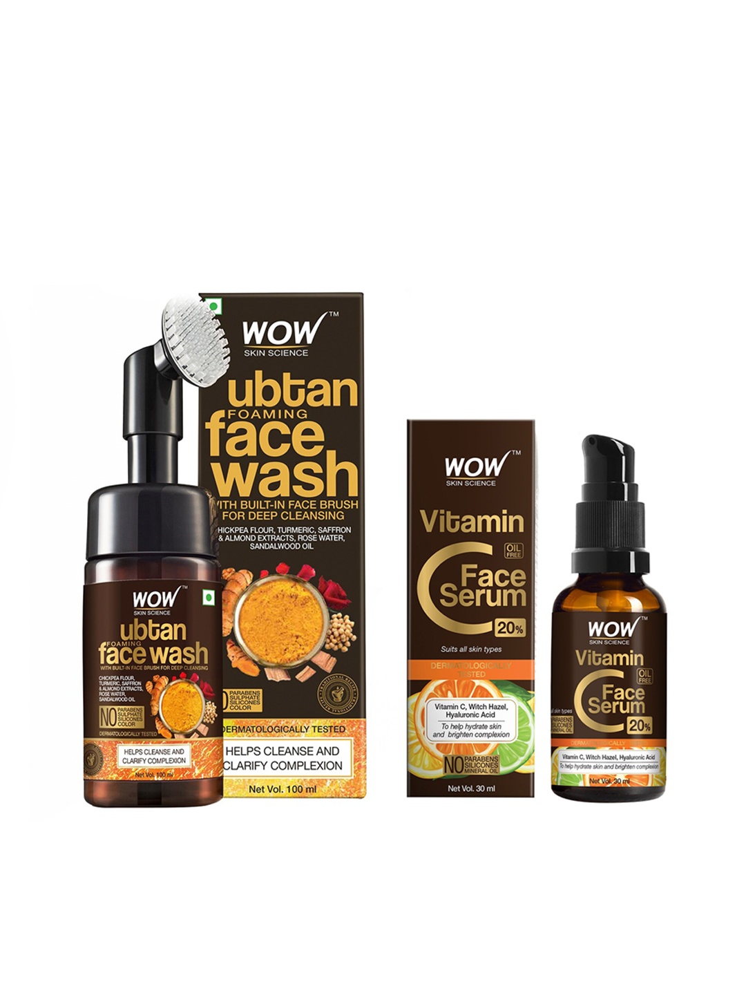 

WOW SKIN SCIENCE Unisex Set of Ubtan Face Wash & Vitamin C Face Serum - 130 ml, Brown