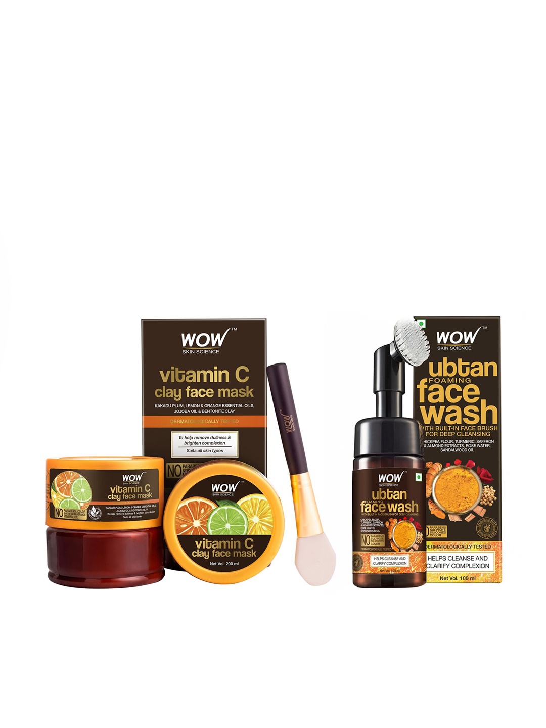 

WOW SKIN SCIENCE Unisex Set of Ubtan Face wash & Vitamin C Clay Mask -300 ml, Brown