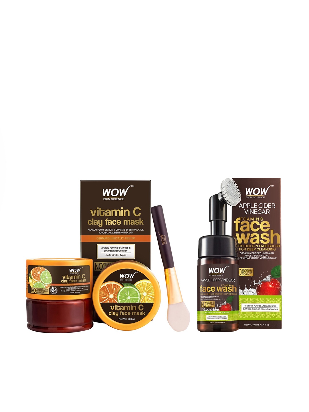 

WOW SKIN SCIENCE Unisex Set of ACV Face Wash & Clay Mask - 300 ml, Brown