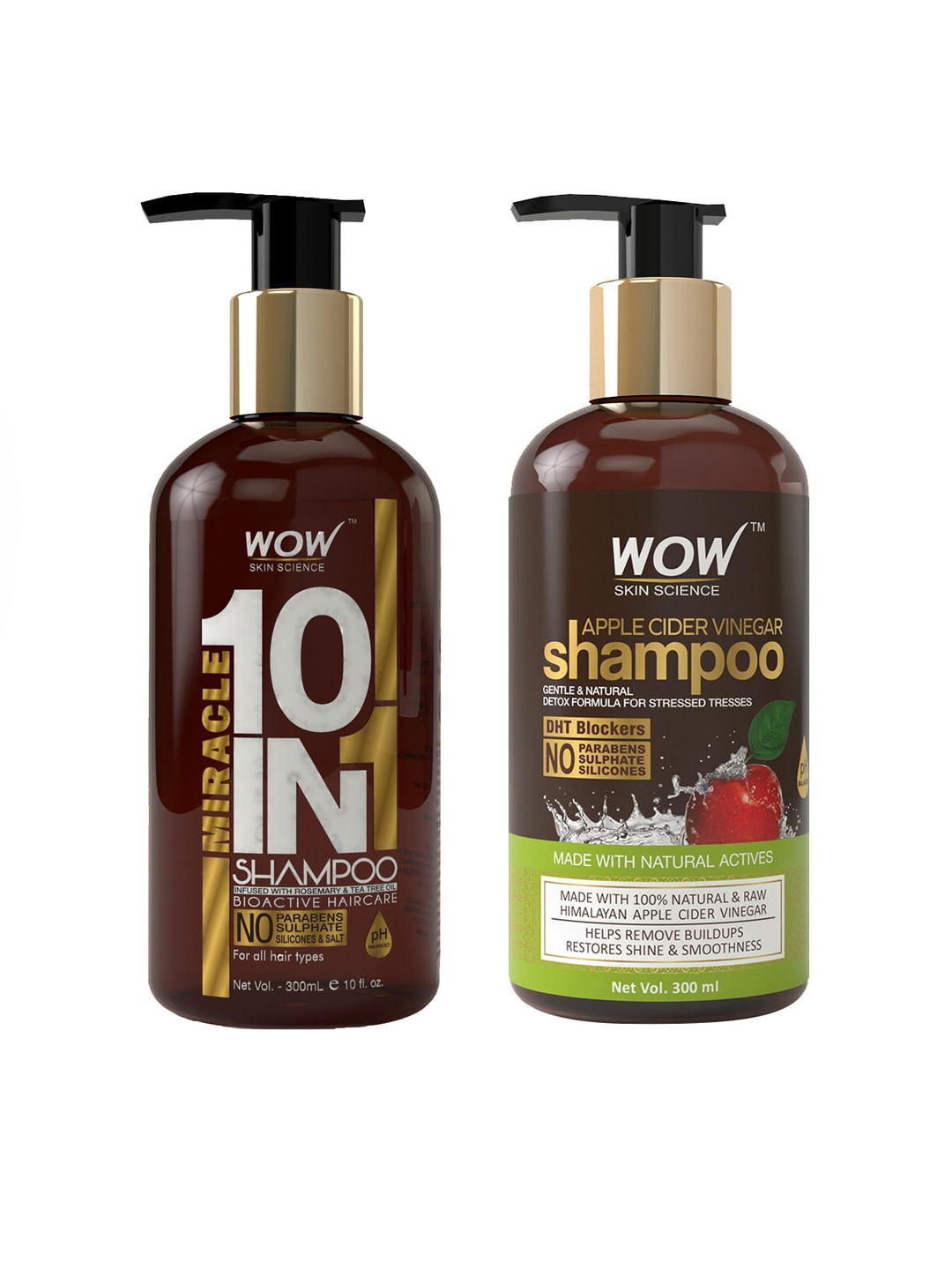 

WOW SKIN SCIENCE Set of Miracle 10 in 1 Shampoo & Apple Cider Vinegar Shampoo, Brown