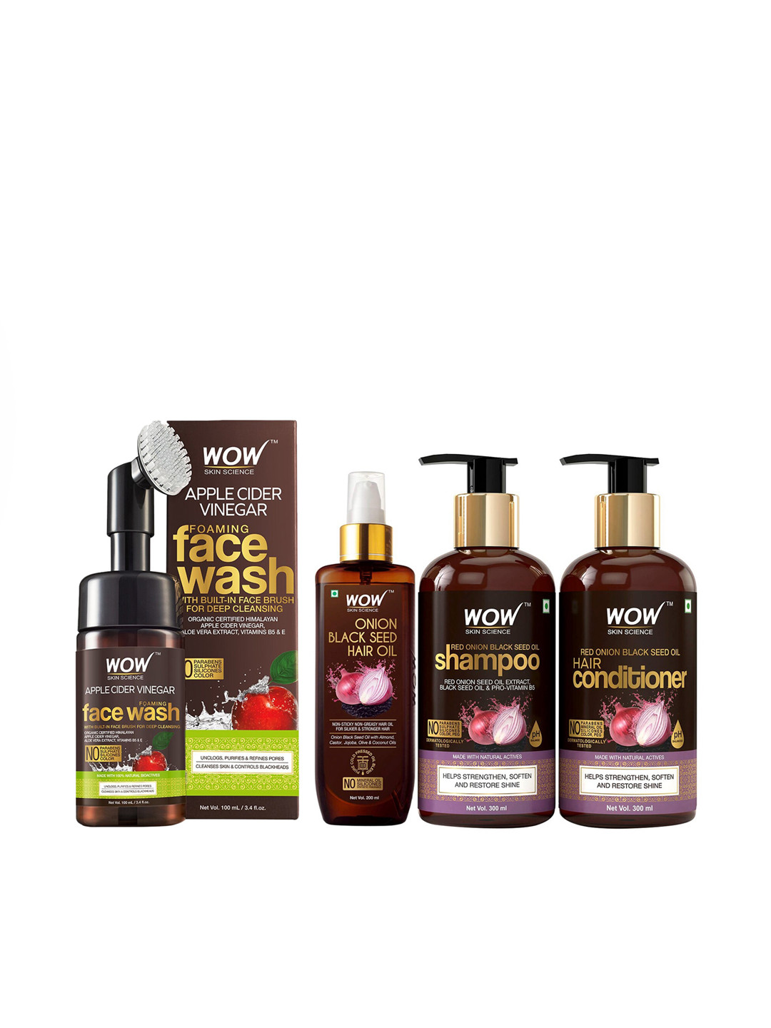 

WOW SKIN SCIENCE Set of Red Onion Shampoo & Conditioner with Hair Oil & Face Wash, Brown
