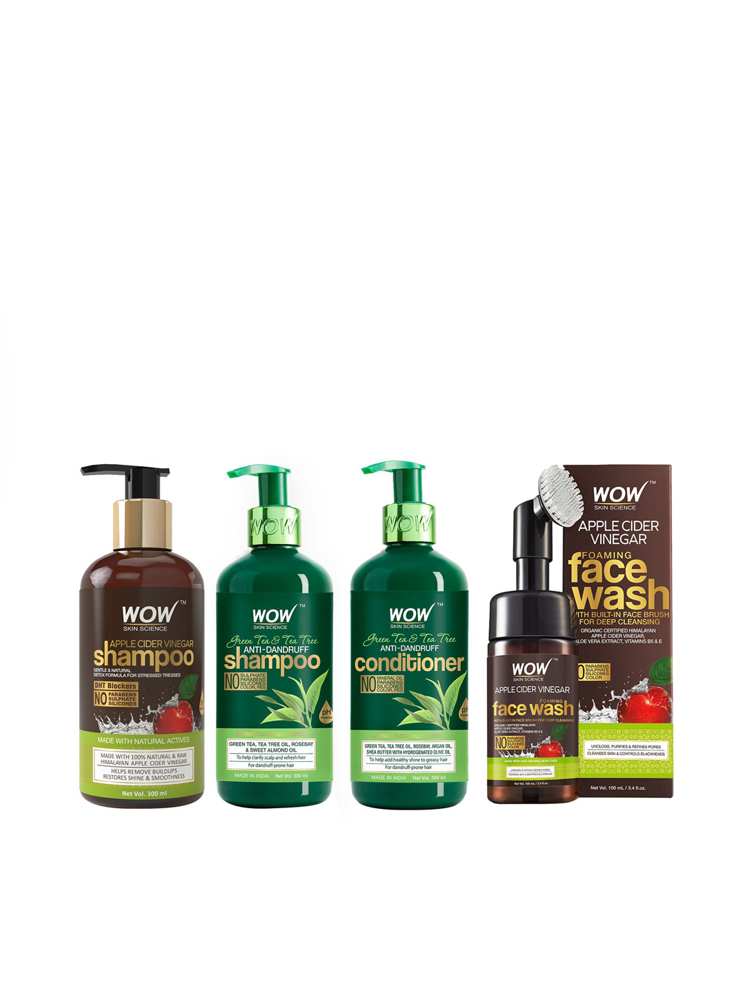 

WOW SKIN SCIENCE Set of Conditioner & Apple Cider Vinegar Face Wash with 2 Shampoos, Brown