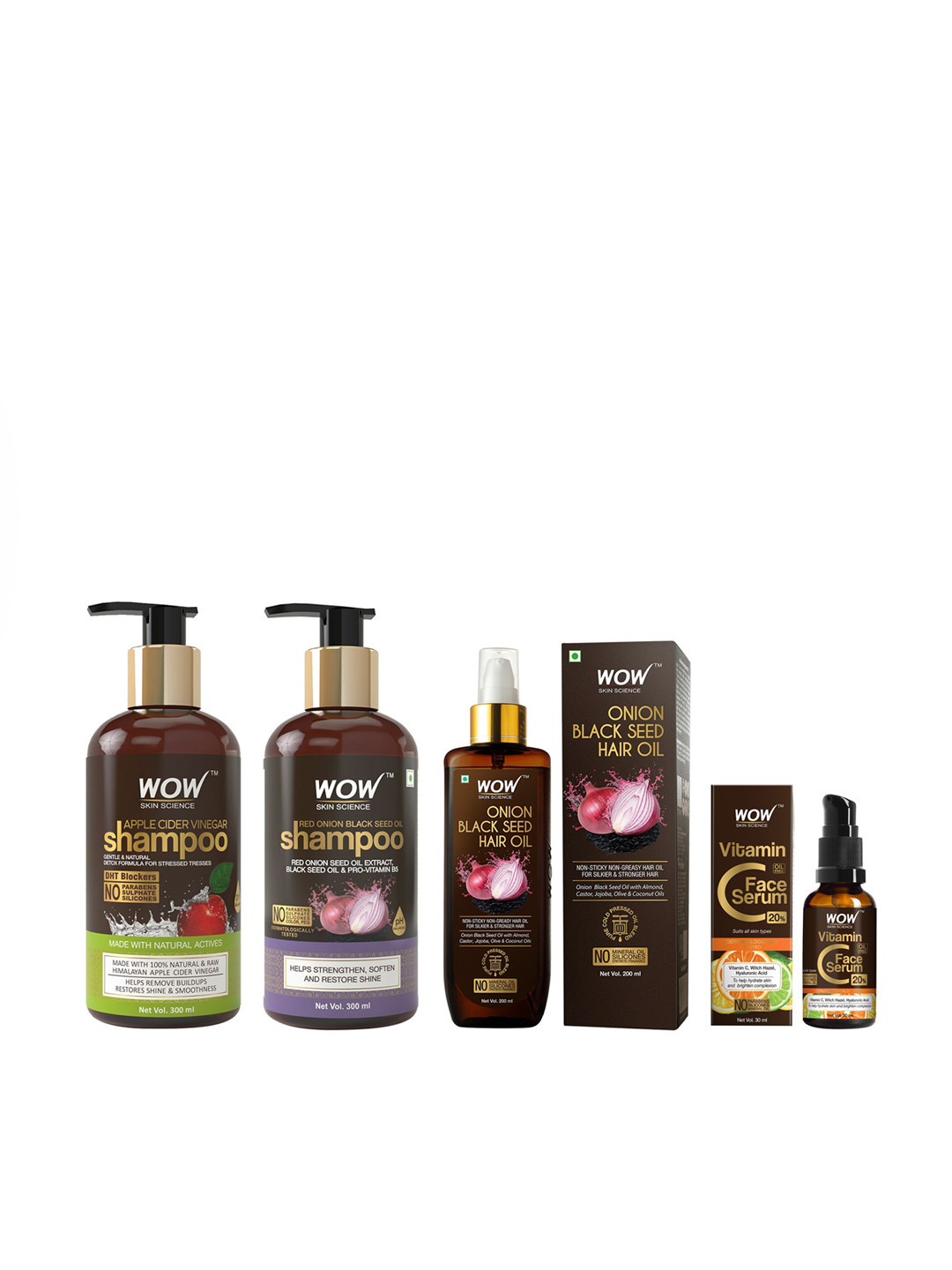 

WOW SKIN SCIENCE Set of Onion Hair Oil & Apple Cider Vinegar Face Wash with 2 Shampoos, Brown