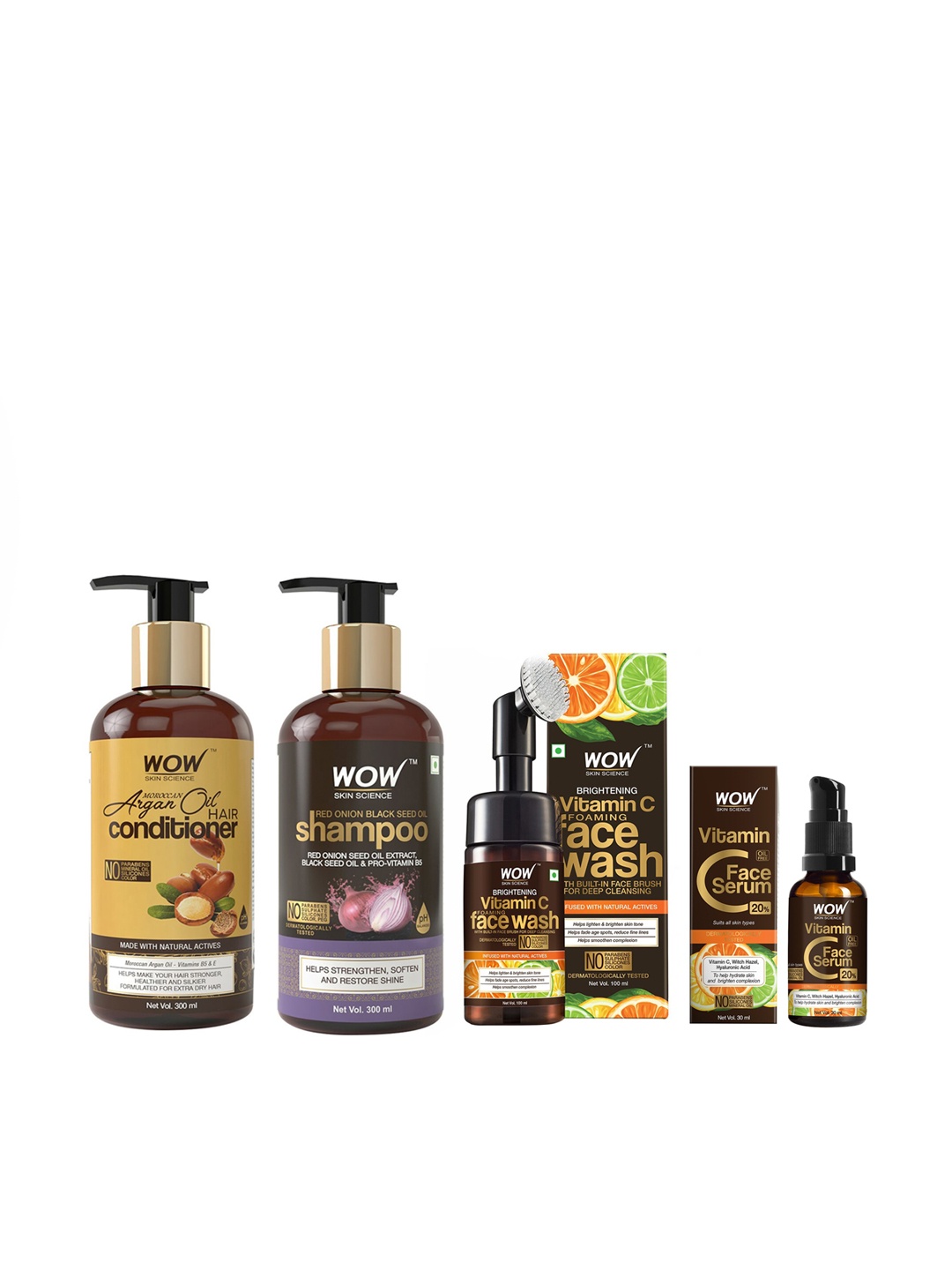 

WOW SKIN SCIENCE Set of Face Serum & Face Wash with Argan Conditioner & Onion Shampoo, Brown
