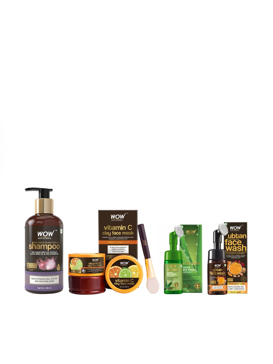 

WOW SKIN SCIENCE Set of Aloe Vera Face Wash & Ubtan Face Wash with Face Mask & Hair Oil, Brown