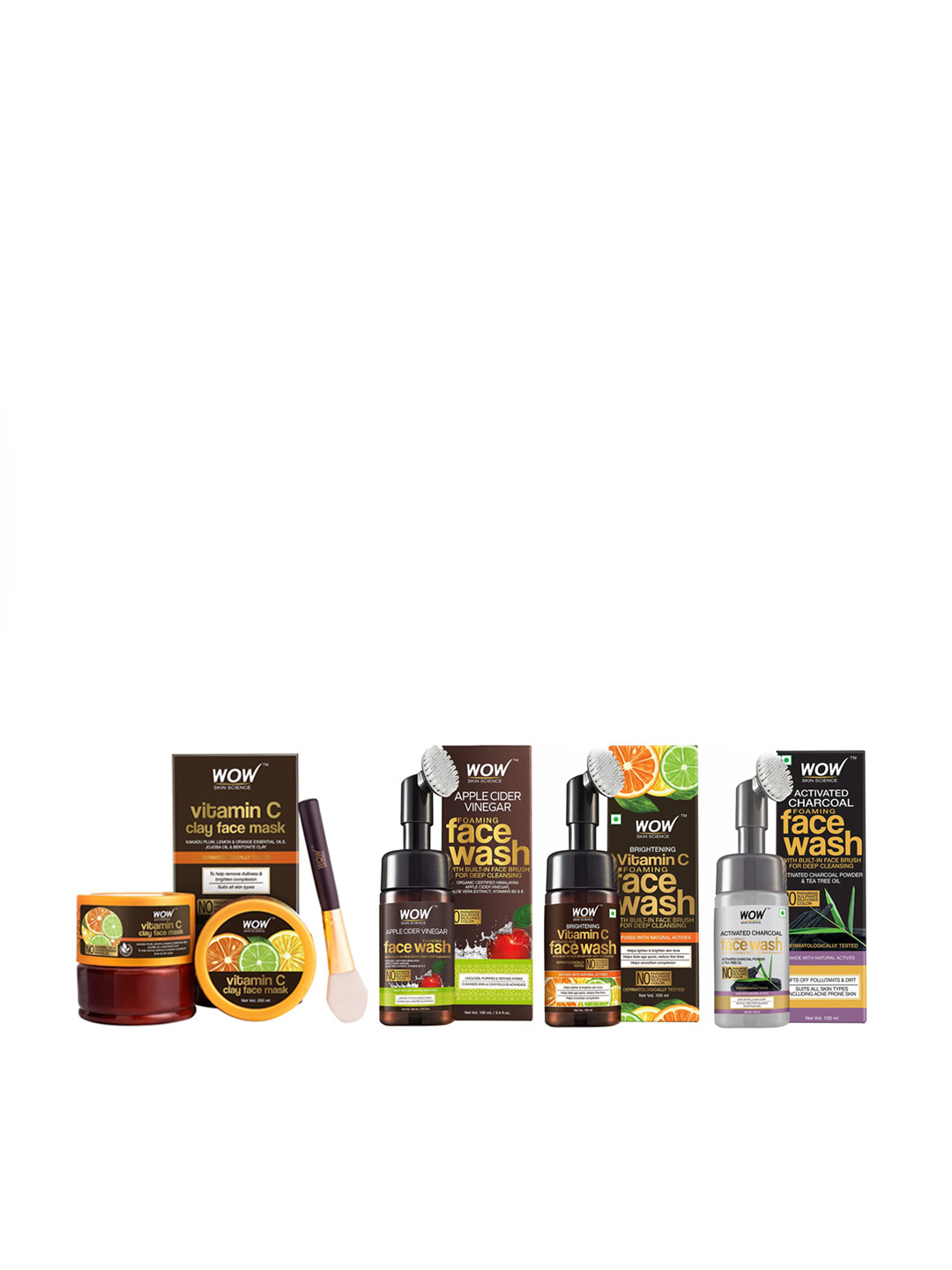 

WOW SKIN SCIENCE Set of Clay Face Mask with 3 Built-In Face Brush Face Washes, Brown