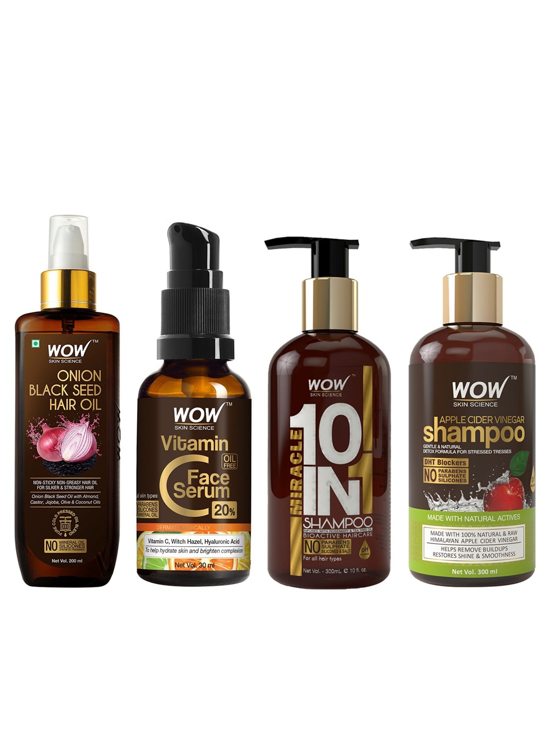 

WOW SKIN SCIENCE Set of Onion Hair Oil & Vitamin C Face Serum with 2 Shampoos, Brown