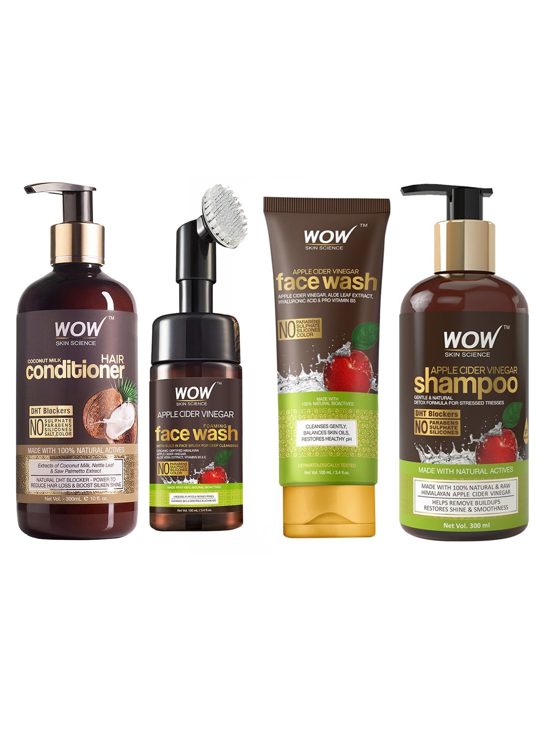 

WOW SKIN SCIENCE Set of Shampoo & Coconut Conditioner with 2 Face Washes, Brown