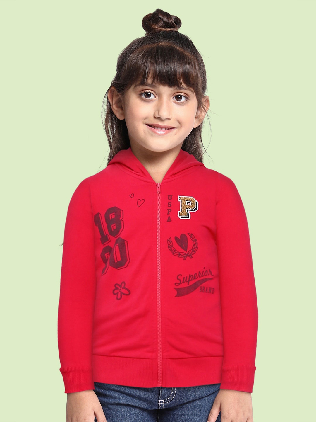 

U S Polo Assn Girls Red Printed Hooded Sweatshirt