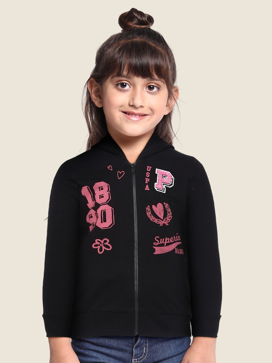 

U.S. Polo Assn. Kids Girls Black Printed Sweatshirt