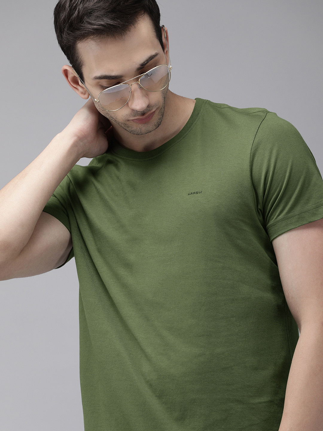 

Arrow Sport Men Olive Solid Casual Pure Cotton T-shirt