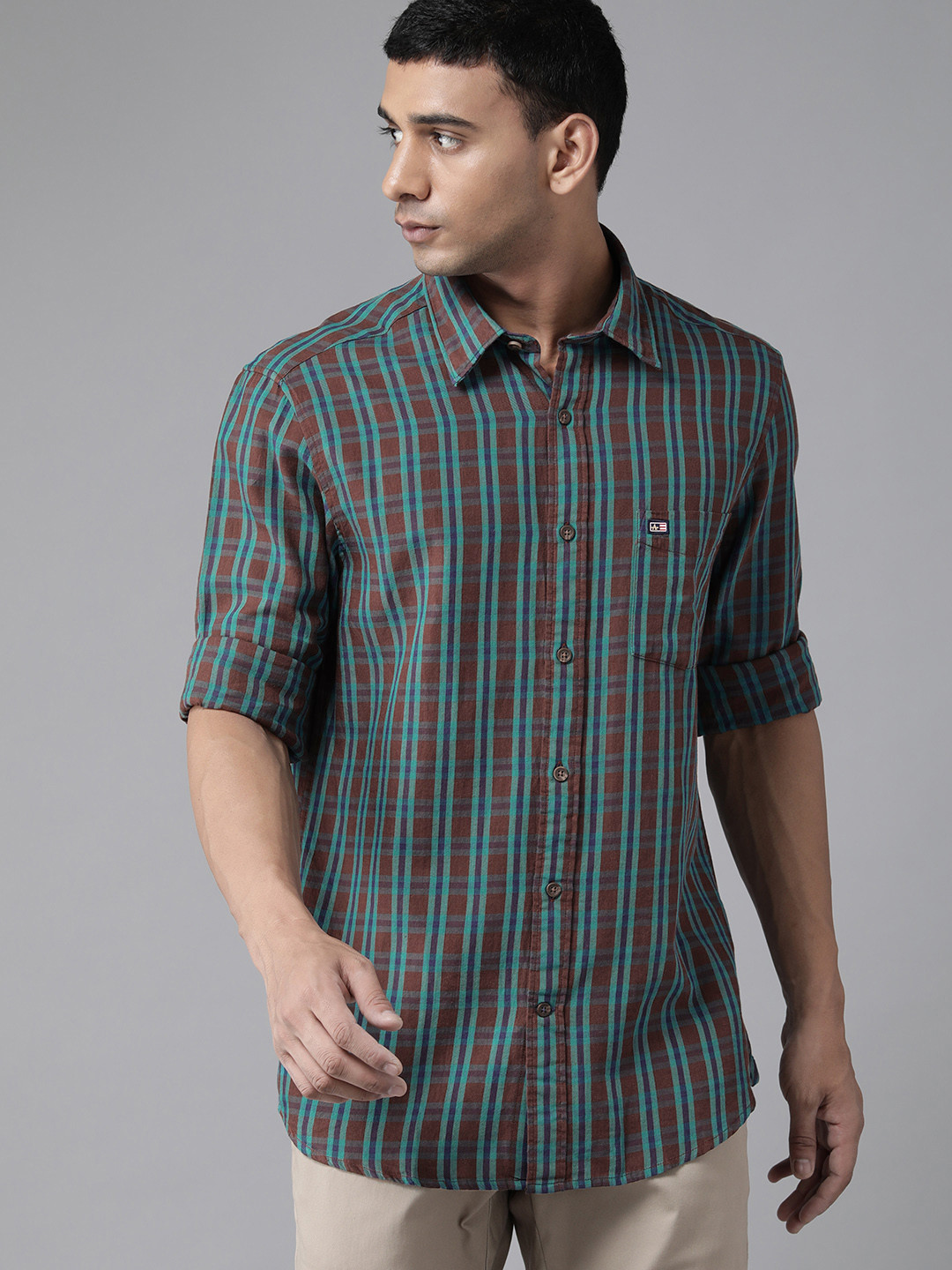 

Arrow Sport Men Brown Checked Pure Cotton Manhattan Slim Fit Casual Shirt