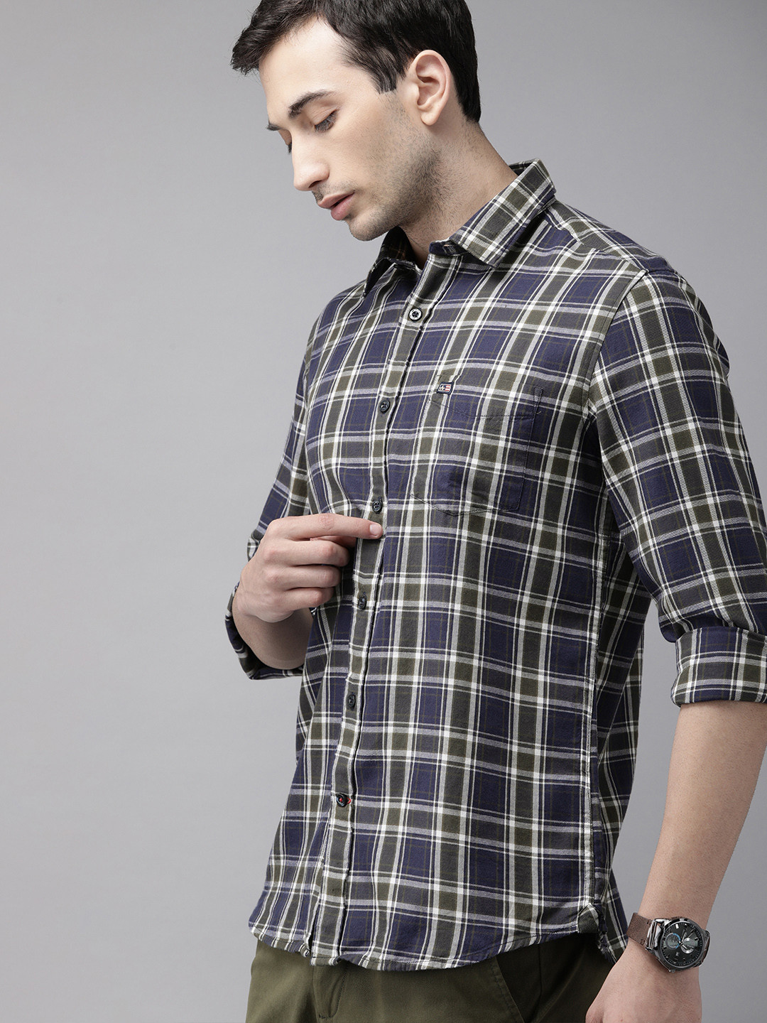 

Arrow Sport Men Navy Blue Manhattan Slim Fit Tartan Checks Checked Casual Shirt