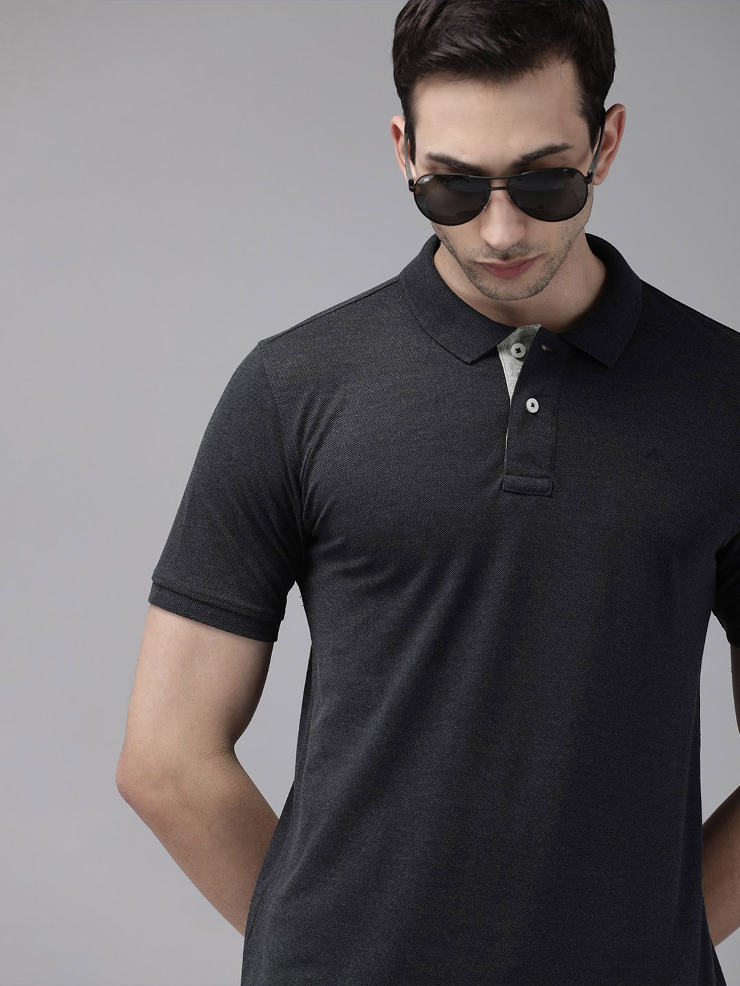 

Arrow Sport Men Navy Blue Solid Polo Collar Pure Cotton T-shirt