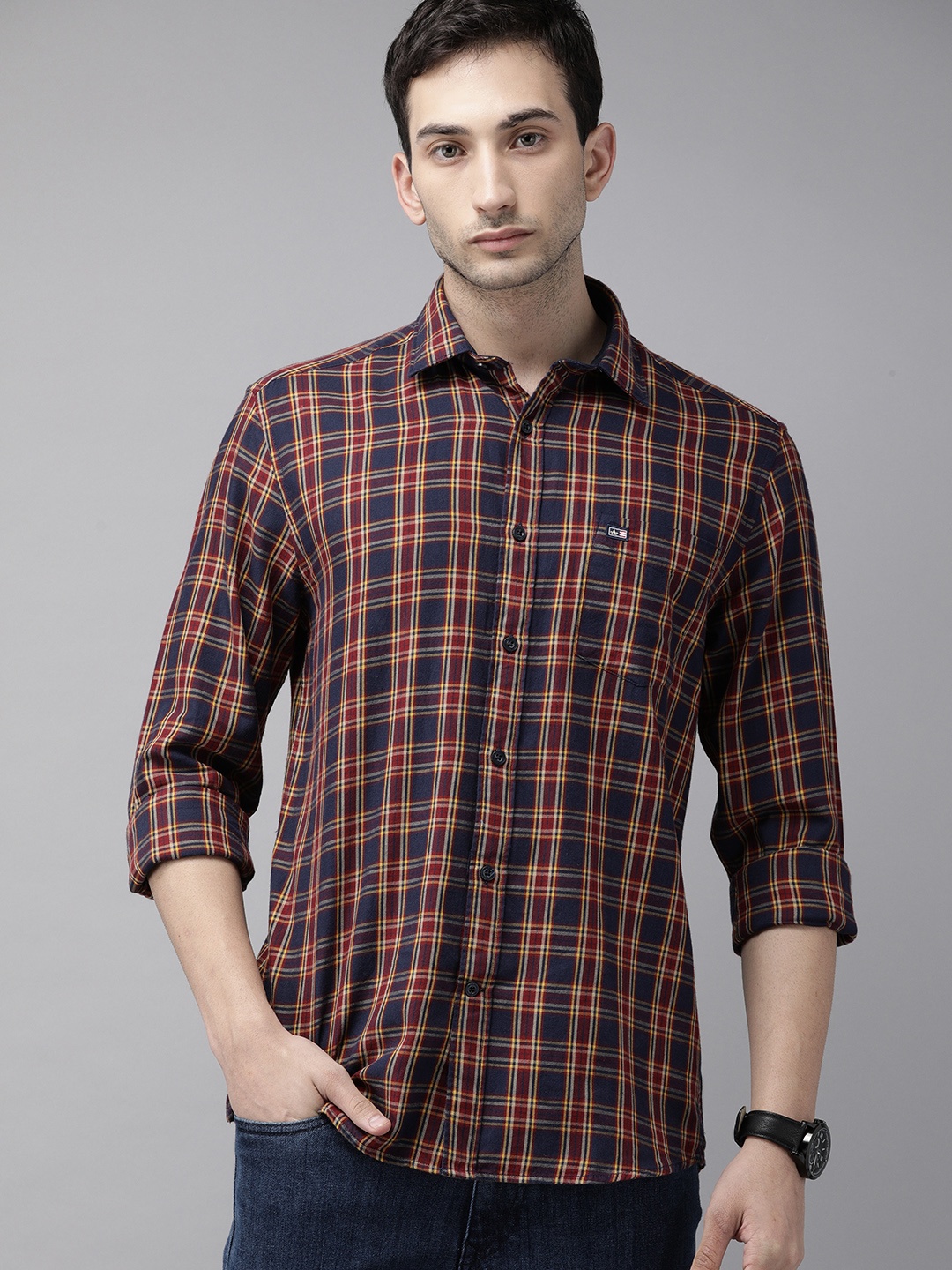 

Arrow Sport Men Navy Blue Manhattan Slim Fit Tartan Checked Casual Shirt