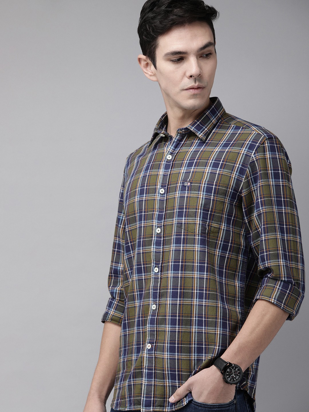 

Arrow Sport Men Olive Green Manhattan Slim Fit Tartan Checks Checked Casual Shirt