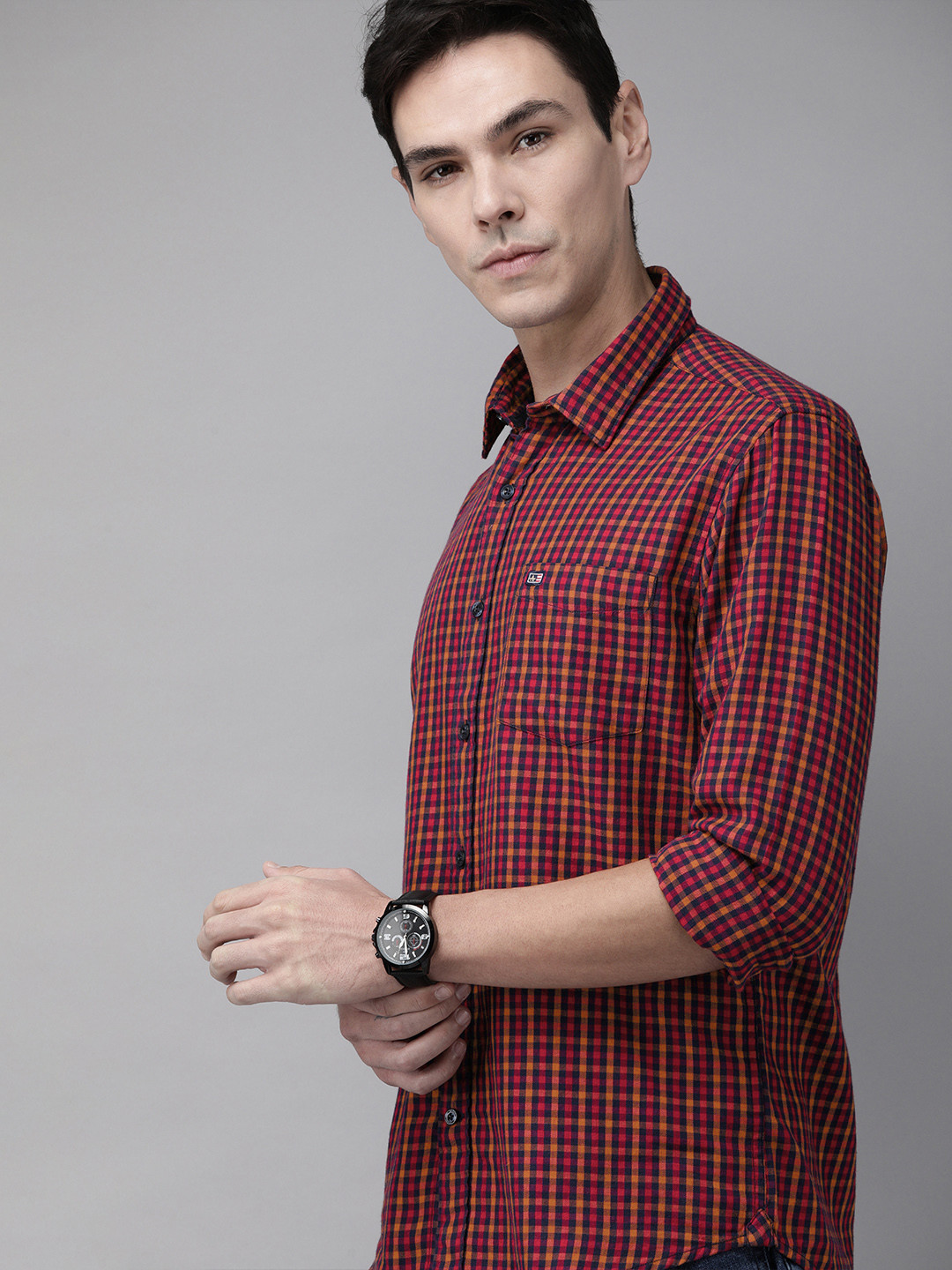 

Arrow Sport Men Orange Manhattan Slim Fit Checked Casual Shirt