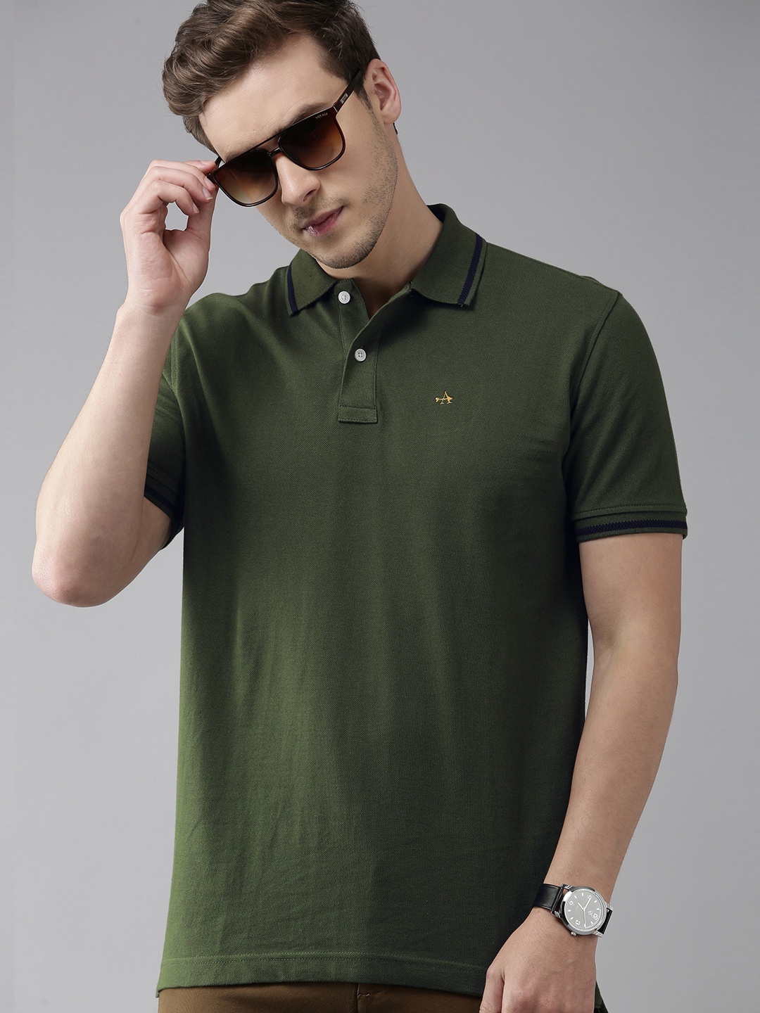 

Arrow Sport Men Green Polo Collar Pure Cotton T-shirt