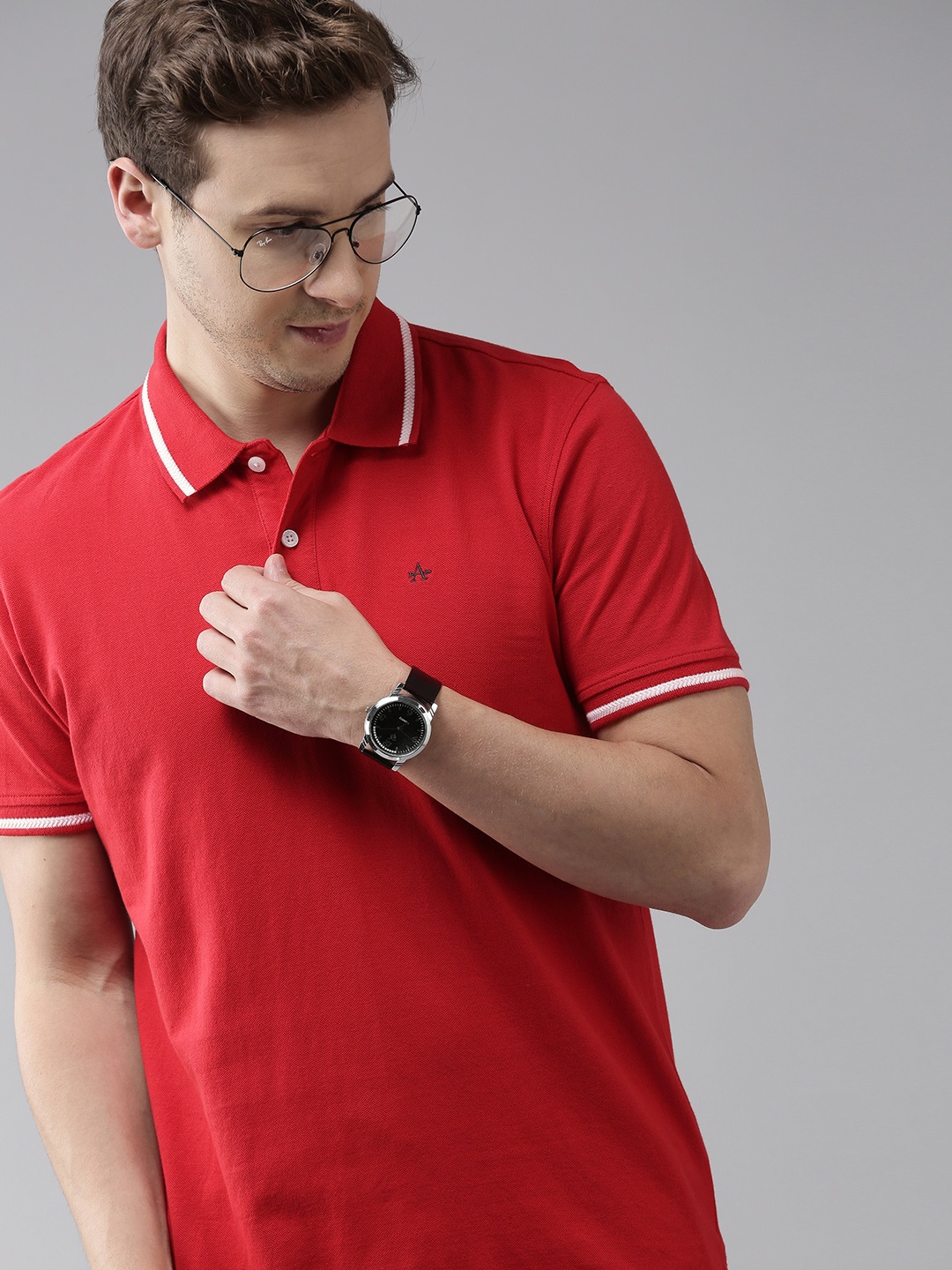 

Arrow Sport Men Red Polo Collar Pure Cotton T-shirt