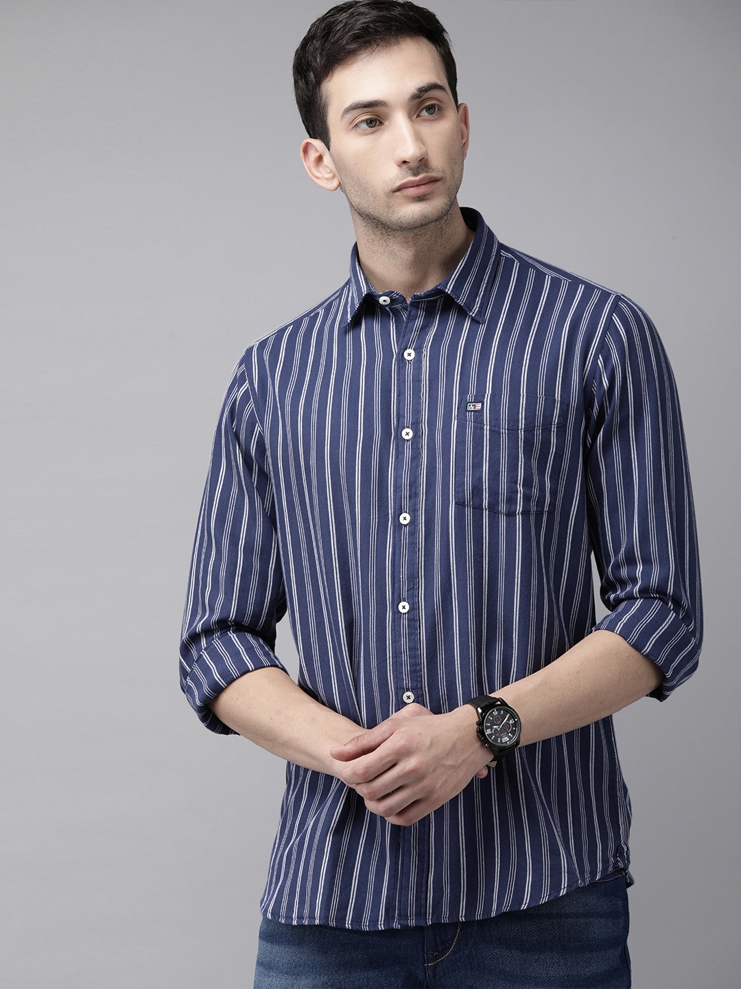 

Arrow Sport Men Navy Blue Manhattan Slim Fit Striped Casual Shirt