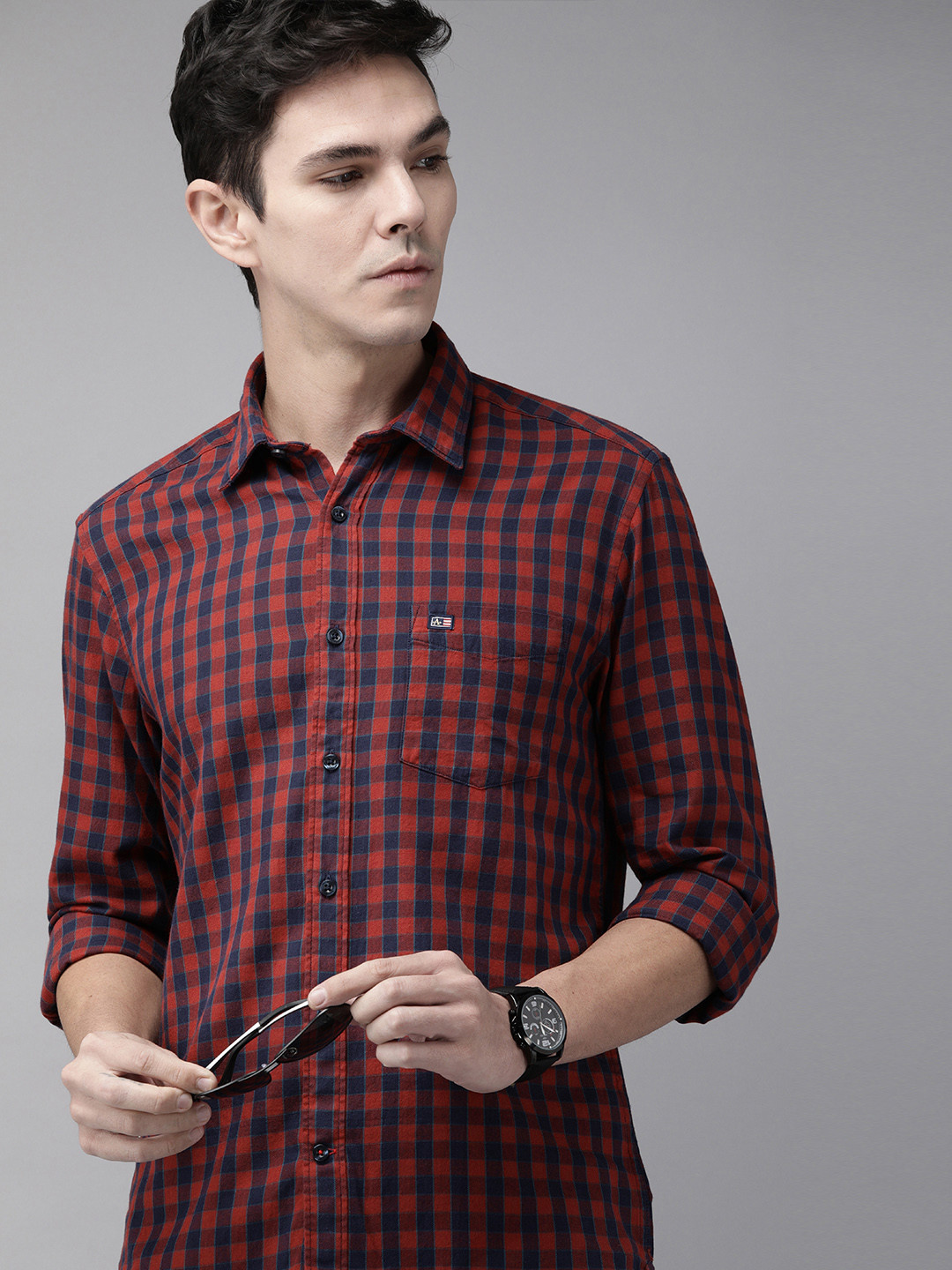 

Arrow Sport Men Rust & Blue Slim Fit Checked Casual Shirt