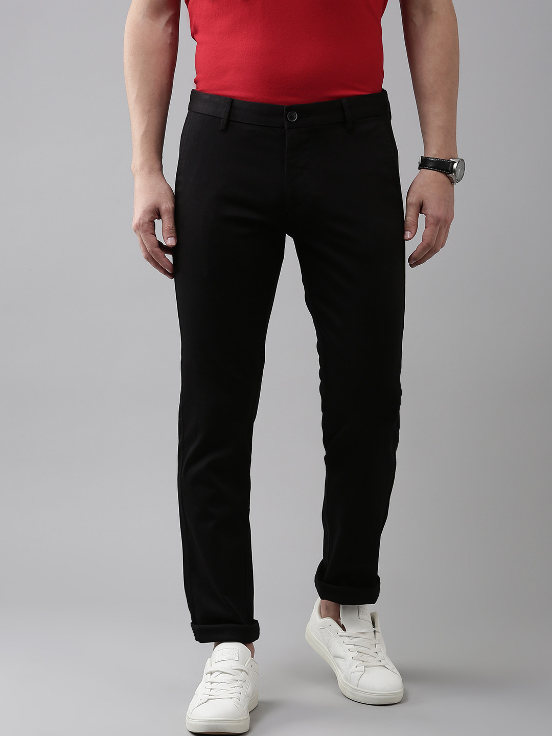 

Arrow Sport Men Black Solid Slim Fit Regular Trousers
