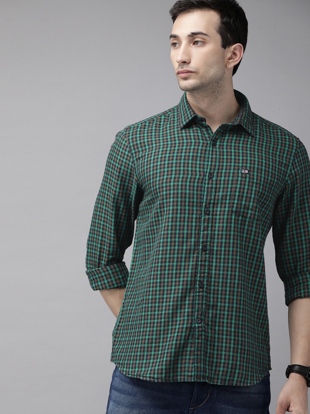 

Arrow Sport Men Green Manhattan Slim Fit Checked Casual Shirt