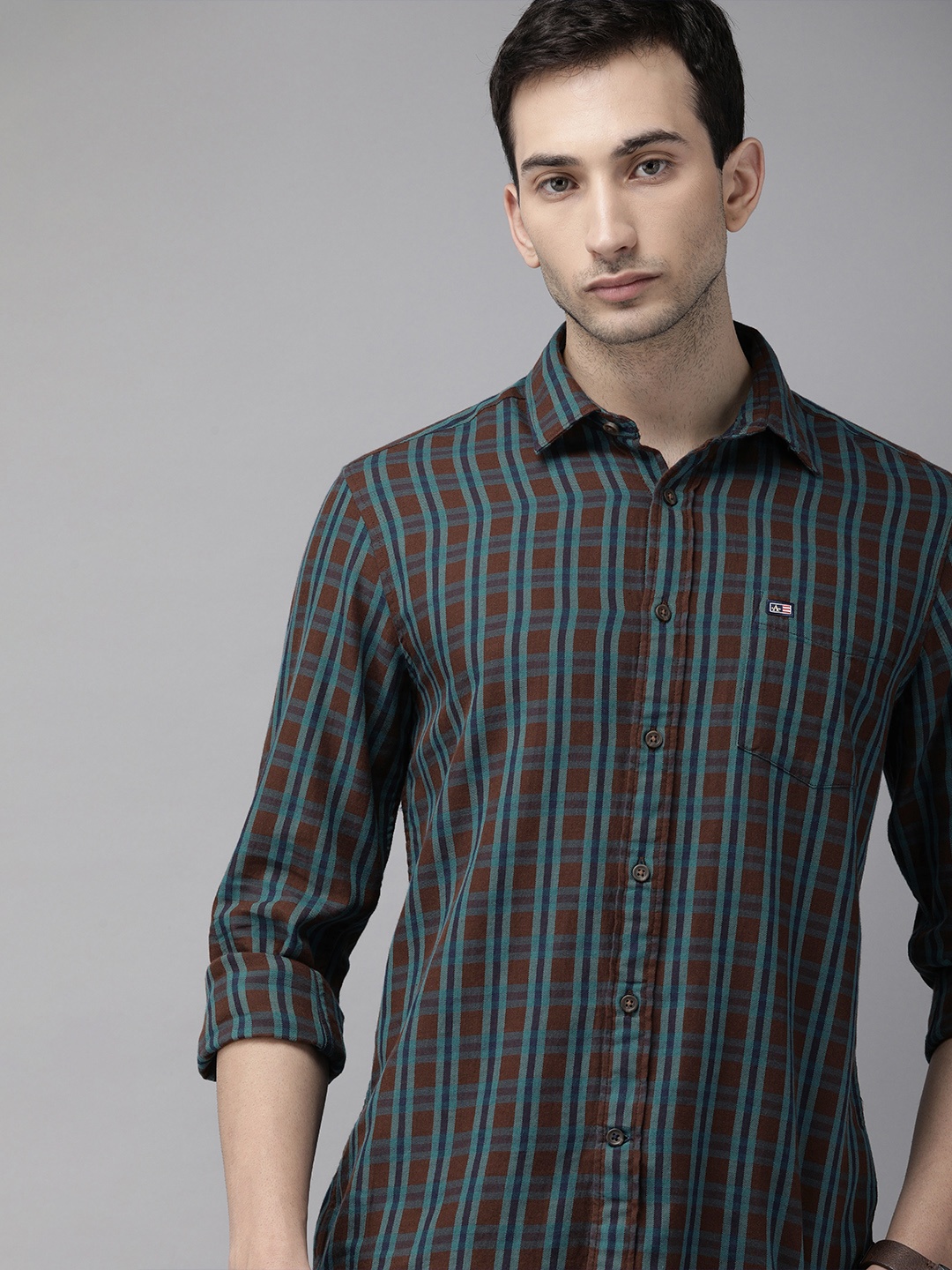 

Arrow Sport Men Brown Manhattan Slim Fit Checked Casual Shirt