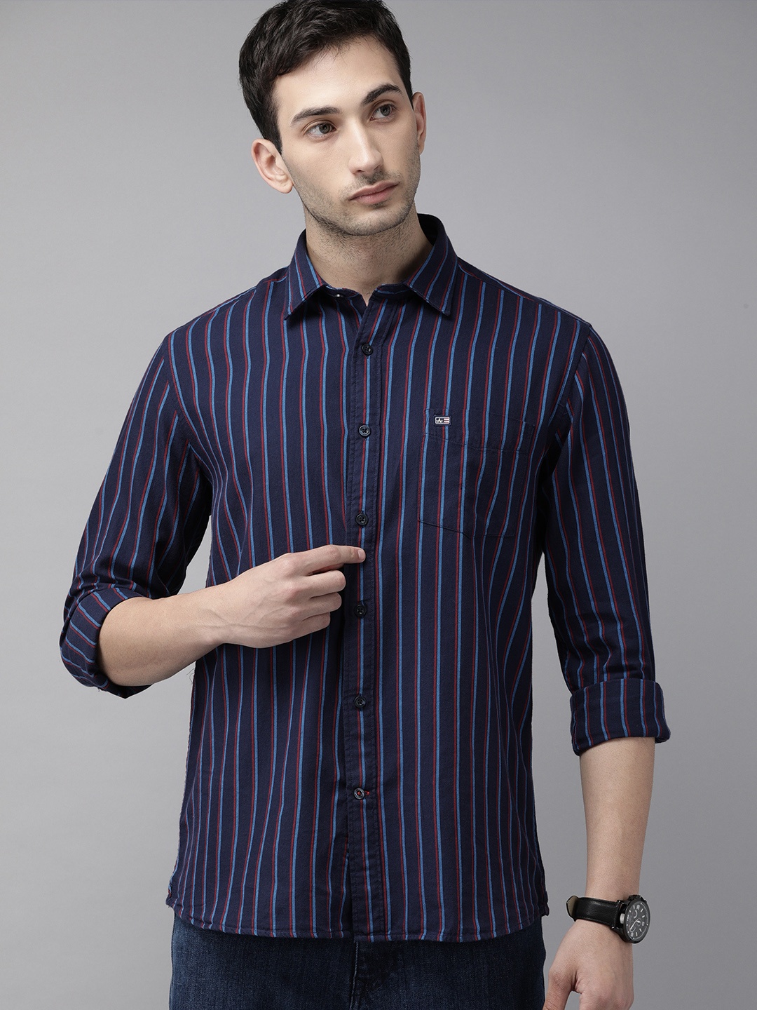 

Arrow Sport Men Navy Blue Manhattan Slim Fit Striped Casual Shirt
