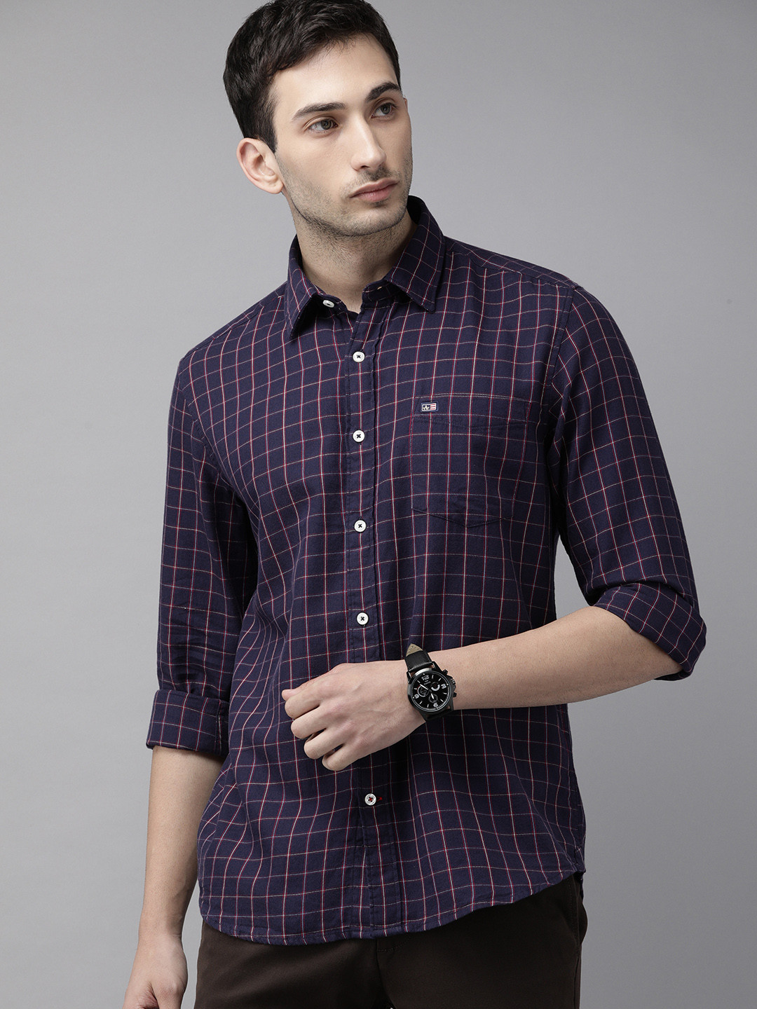 

Arrow Sport Men Navy Blue Manhattan Slim Fit Checked Casual Shirt
