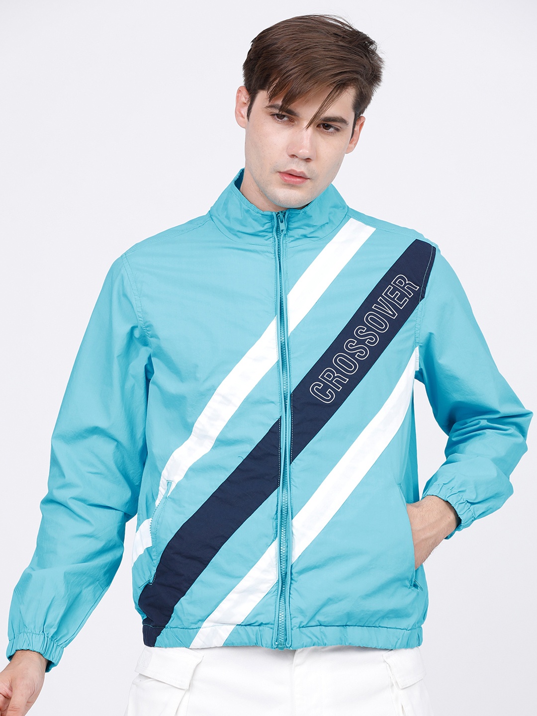 

LOCOMOTIVE Men Blue White Colourblocked Sporty Jacket