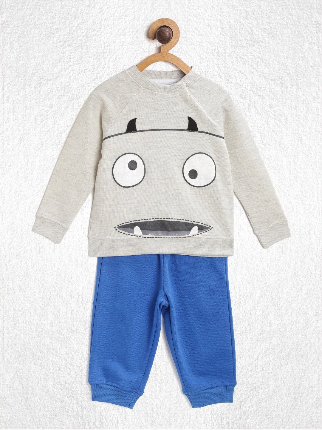 

YK Infant Boys Grey Melange & Blue Printed Sweatshirt with Joggers
