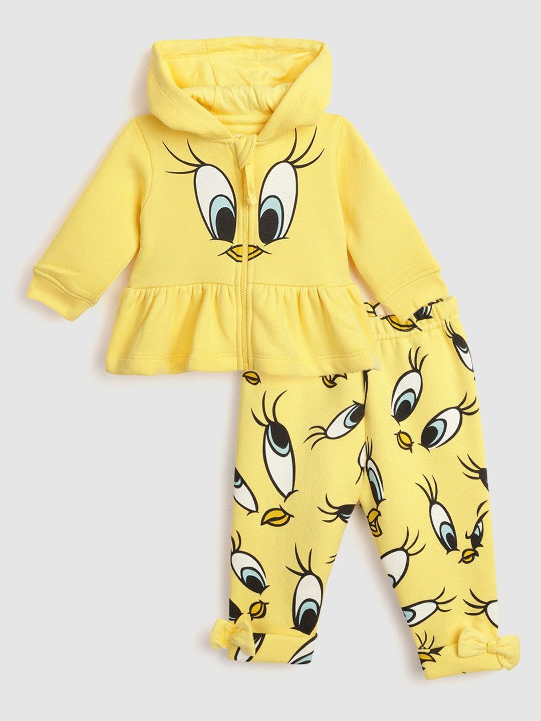 

YK Warner Bros Girls Yellow & Black Tweety Print Sweatshirt & Track Pants