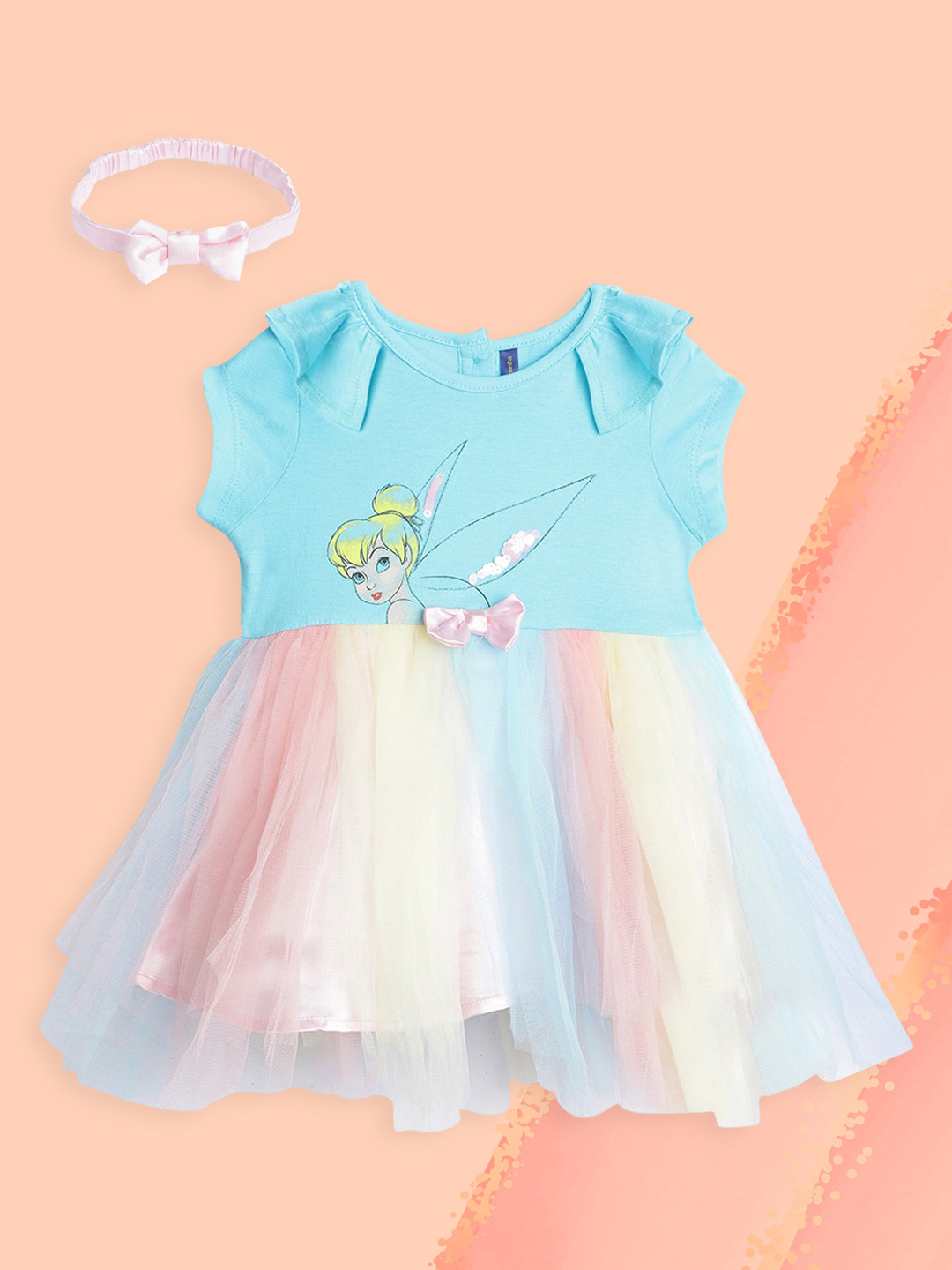 

YK Disney Infant Girls Multicoloured Tinkerbell Net Fit & Flare Dress & Hairband & Briefs, Multi