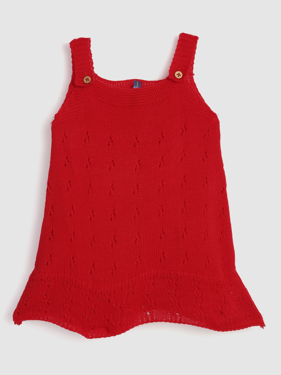 

YK Red Solid Acrylic A-Line Open Knit Solid Dress