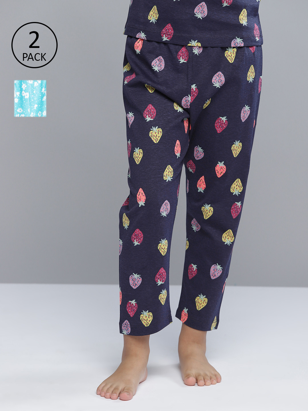 

YK Basics Girls Pack of 2 Cotton Printed Lounge Pants, Blue