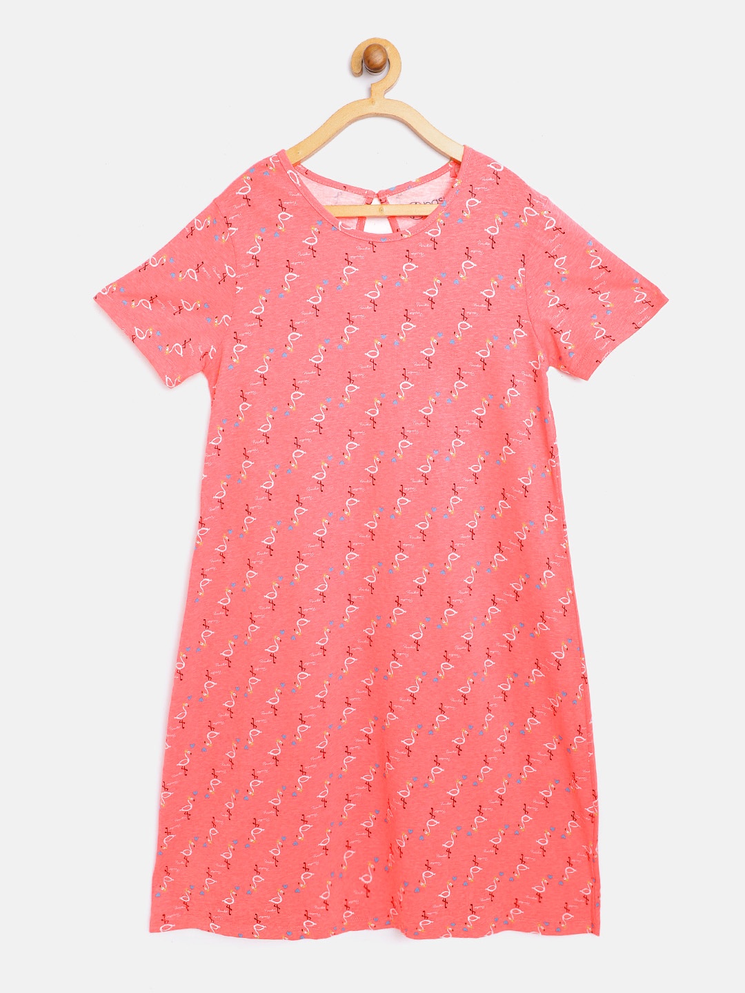 

YK Basics Girls Coral Pink Flamingo Print Nightdress