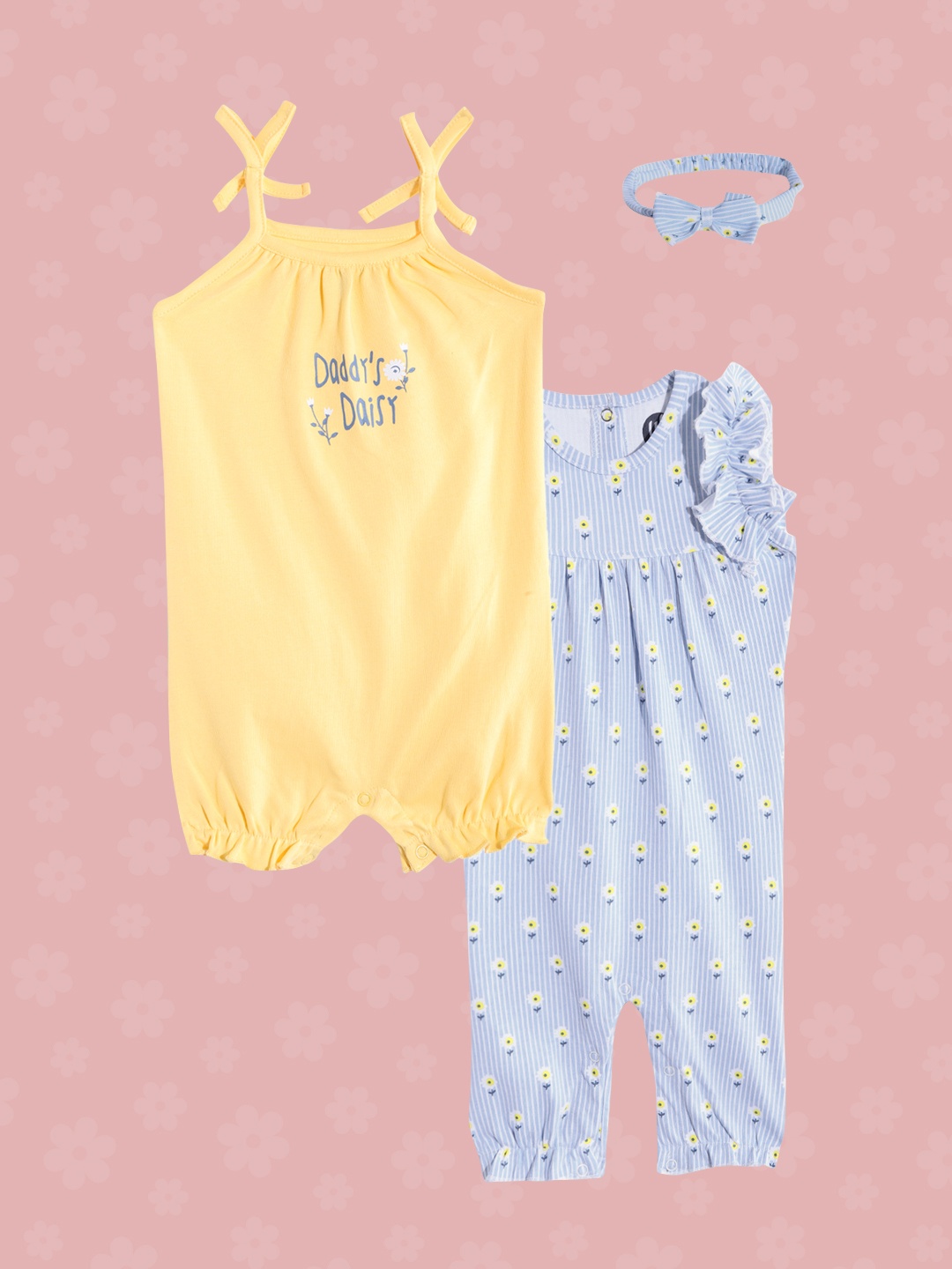 

YK Organic Infant Girls Pack of 2 Pure Cotton Rompers, Yellow