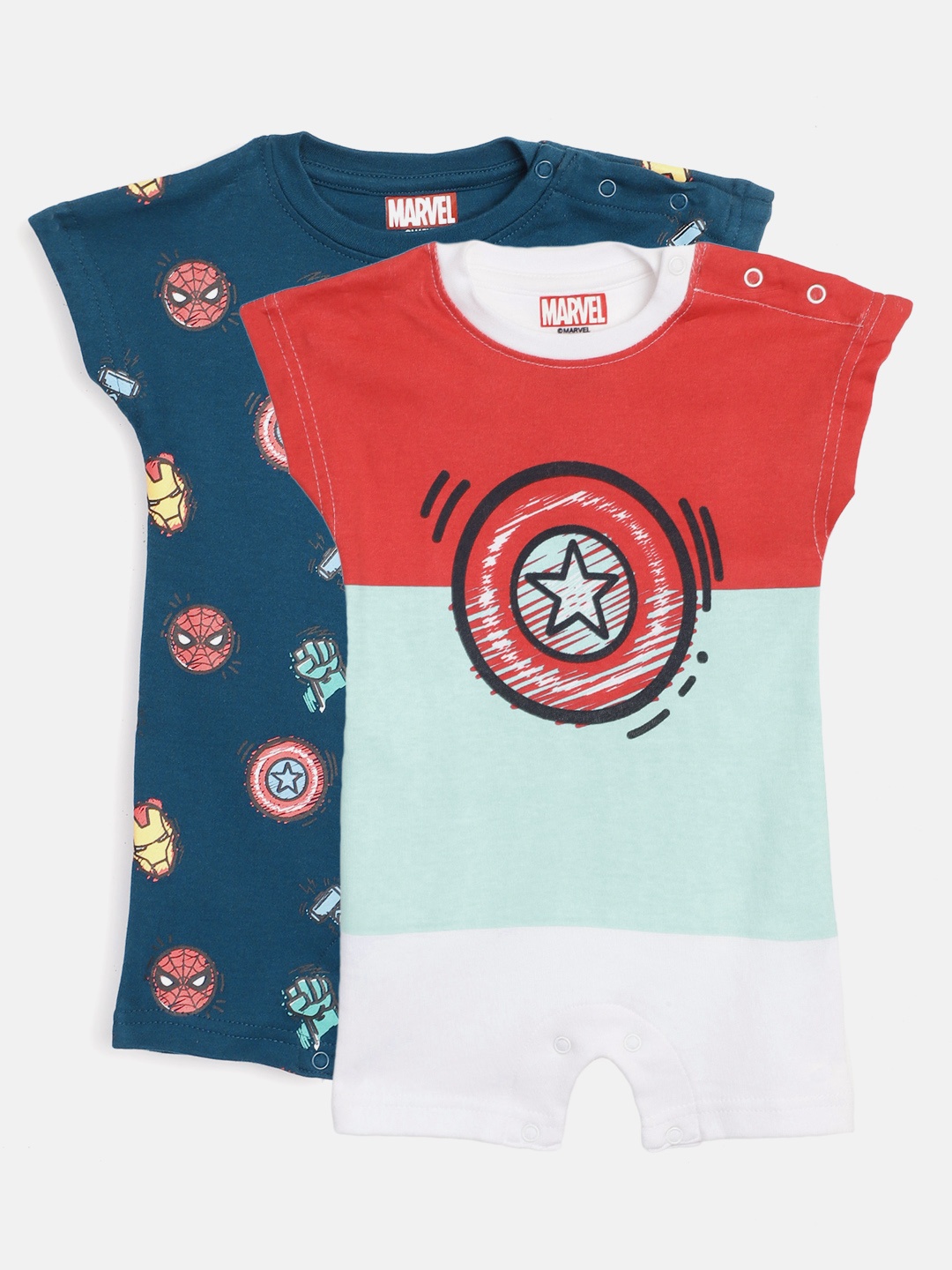 

YK Marvel Infant Boys Pack of 2 Avengers Print Pure Cotton Rompers, Navy blue