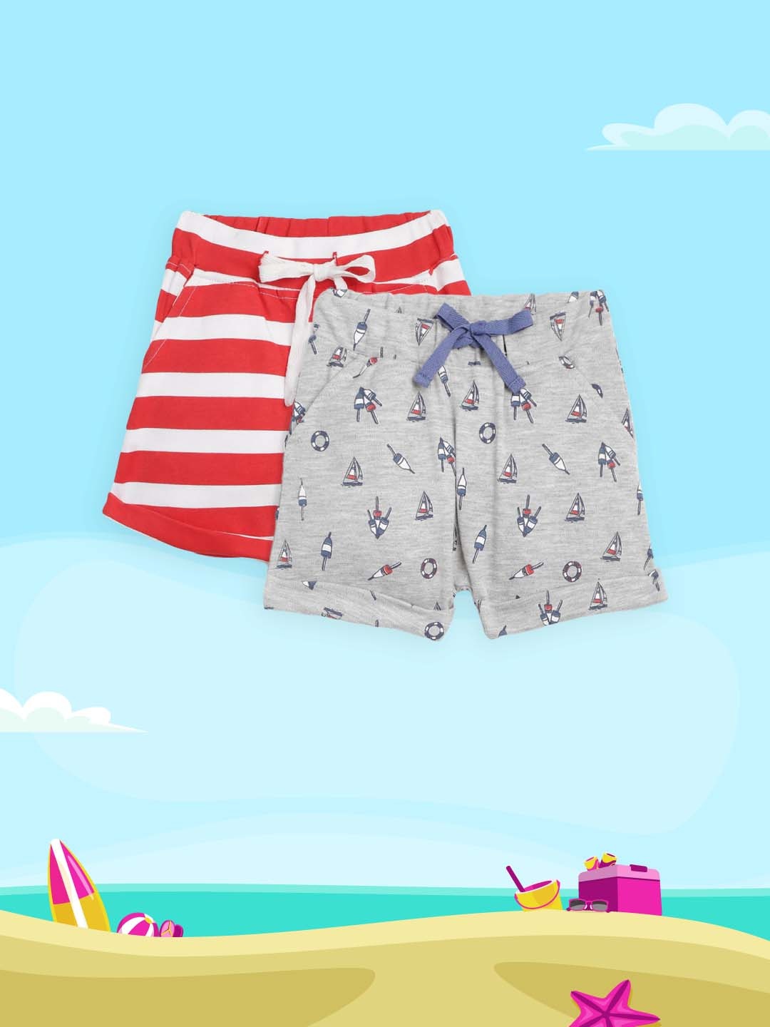 

YK Organic Infant Boys Pack of 2 Printed Shorts, Red