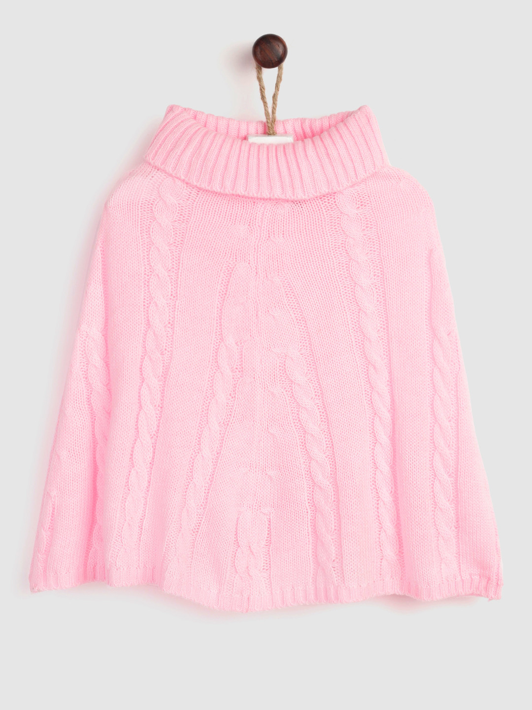 

YK Girls Pink Cable Knit Self-Design Poncho