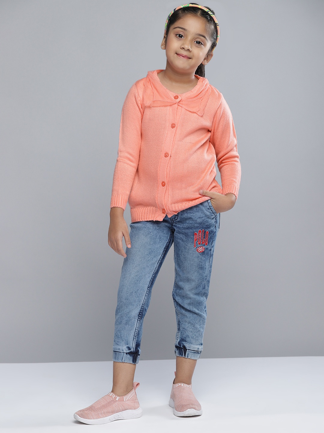 

YK Girls Peach-Coloured Ruffled Cardigan