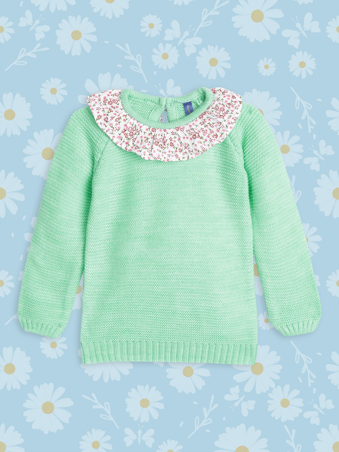 

YK Girls Green & White Solid Pullover