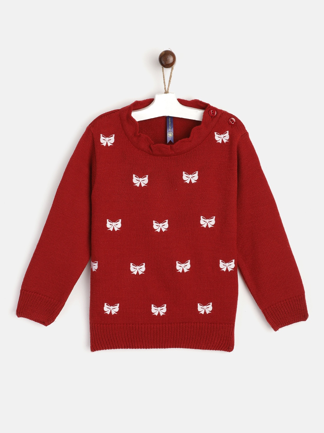 

YK Infant Girls Maroon & White Bow Embroidered Pullover