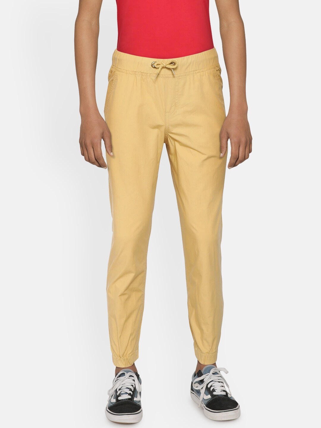 

Boys Beige Solid Pure Cotton Woven Joggers